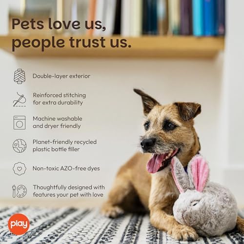 P.L.A.Y. Cute Plush Dog Toys - Forest Friends Critter Themed Durable Squeaker Crinkle Chew Toy, Great for Puppies & Small, Medium, Large Dogs - Machine Washable, Recycled Materials (Bunny)