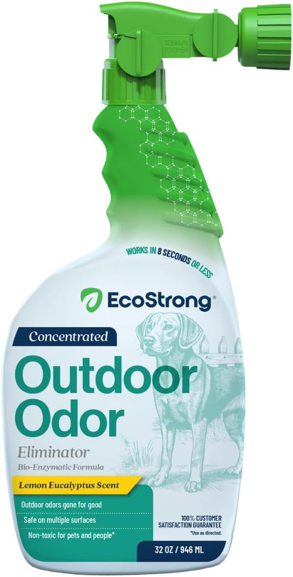 Outdoor Odor Eliminator | Outside Dog Urine Enzyme Cleaner – Powerful Pet, Cat, Animal Scent Deodorizer | Professional Strength for Yard, Turf, Kennels, Patios, Decks (32oz)