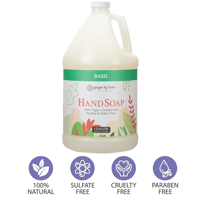 Ginger Lily Farms Botanicals All-Purpose Liquid Hand Soap Refill, 100% Vegan & Cruelty-Free, Basil Scent, 1 Gallon (128 fl oz)