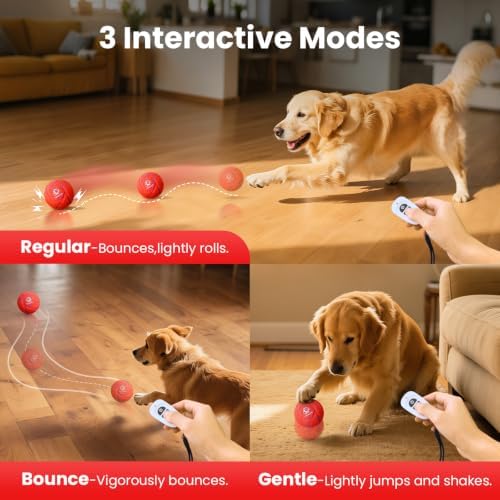 Interactive Dog Toys Dog Ball - Auto Bouncing & Rolling, Chew-Resistant E-TPU Material, 3 Interactive Modes, IPX7 Waterproof, Smart Chase Pet Toy Ball for Medium and Large Dogs (Red)