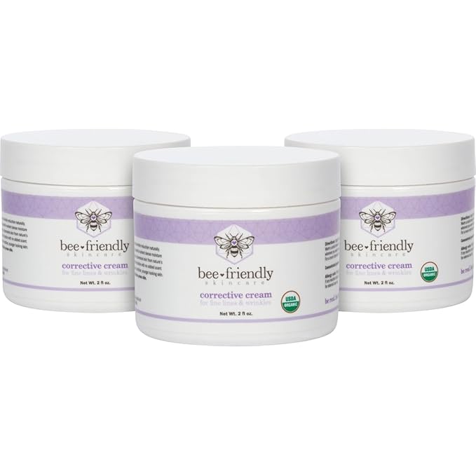 BeeFriendly Organic Corrective Cream, USDA Certified Face Moisturizer Rich Revitalizing Night Cream For Sensitive Skin Aids With Fine Lines, Wrinkles, Crows Feet, Eyes, Face, Neck 6 oz (3 Jars in box)