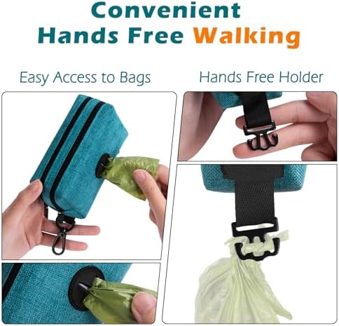 PetBonus Dog Poop Bag Holder, Portable Pet Waste Bag Dispenser, 2 Pouches for Treats and Walking Accessories, Fit All Leashes, Includes 1 Roll of Dog Poop Bags (Lagoon Blue)