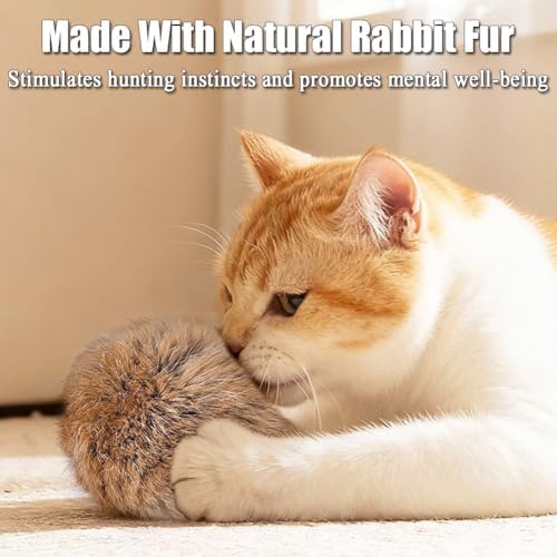 Rabbit Fur Ball Cat Toy, Soft Fluffy Cat Toy Ball, Furry Catnip Toy Ball, for Indoor Cats – Furry, Fun to Chase for Hunting Instinct Play & Interactive Bonding