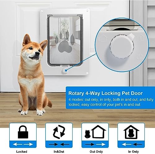 CEESC Small Dog & Cat Door, Snap-in Panel, Up to 20 lbs, Durable, White | Flap 7.25"x10", cut-out 7.88"x11.19". Fits doors 1.25-2.06in. Weatherproof ABS, magnetic seal