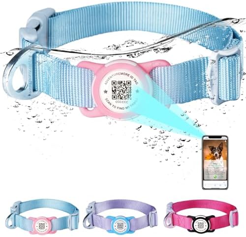 ADVENTUREMORE Airtag Dog Collar with Smart ID QR Code Airtags Holder: Prevents Dogs from Getting Lost at Night, Displays Owner and Pet Details. Waterproof, Durable, Adjustable, Thick-Teal-Large