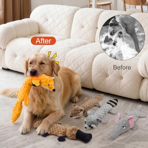 5Pack Squeaky Dog Toys, No Stuffing Plush Dog Toys to Keep Them Busy, Crinkle Chew Toy for Large Medium Small Dogs, Interactive Stuffless Bundle Puppy Teething Toys