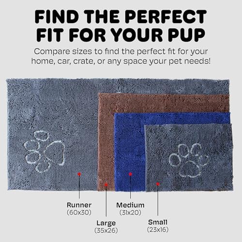 Dog Gone Smart Dirty Dog Doormat & Shammy - Super Absorbent, Fast Drying Polyester & Polyamide Microfiber Mat & Towel with Dual Hand Pockets, Non-Slip Backing & Machine Washable - Grey, 31 x 20 Inches