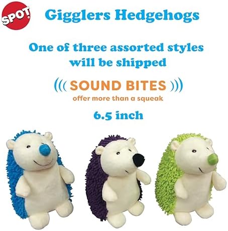 SPOT Gigglers Hedgehog Dog Toy with Giggle Sound | Textured, Plush Shake and Wiggle Hedgehog Giggle Toy for Small and Medium Dog Breeds, Assorted Colors