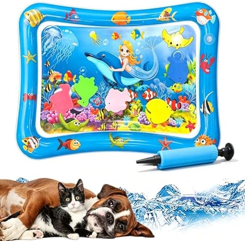 2026 Upgraded Pet Water Sensory Mats, Cat Water Mat with Floating Fish Toy, Thickened Interactive Cat Water Play Mat Toy, Leak Proof Cooling Pad for Indoor Cats Kittens Summer (K)