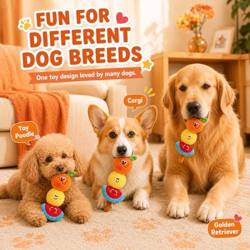 Plush Fruit Dog Toys Cute, Crinkle & Squeaky Dual-Sounded Chewer Toy, Interactive Puppy Chew Toy for Small, Medium Dogs