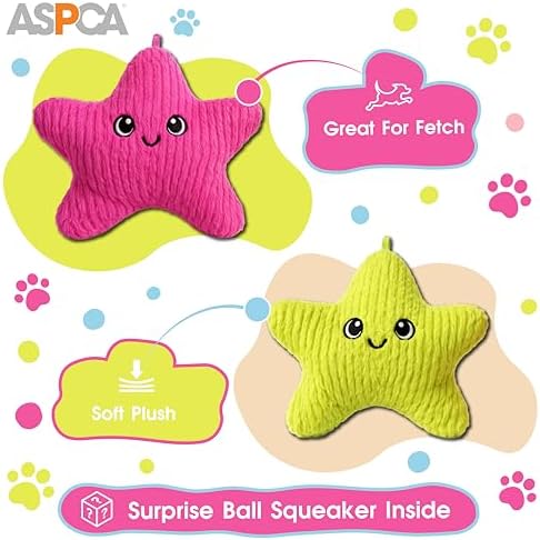 ASPCA 2 Pack Plush Dog Toy with Squeaker for Small & Medium Dogs, Soft Durable Stuffed Pet Toy for Fetch, Tug & Cuddle, Interactive, Lightweight, Engaging Play Toy for Dogs