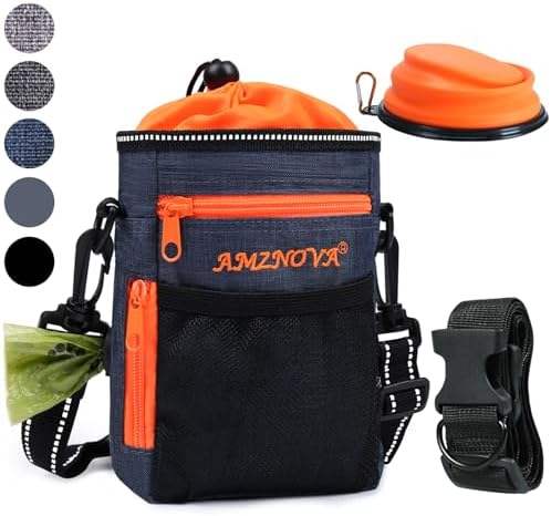 AMZNOVA Dog Treat Pouch Treatnow Dog Treat Bag, 6 Cups, Heather Navy