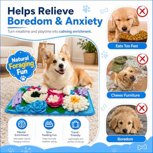 Snuffle Mat for Dogs Sniffing Feeding Mat for Small and Medium Breed Dogs and Cats Non-Slip/Portable/Durable Interactive Puzzle Pet Puppies Toys Encourages Natural Foraging Skills