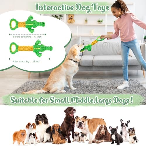 Plush Squeaky Dog Toy with Crinkle Paper - Tug of War Handle for Interactive Play, Durable Dog Chew Toys for Small, Medium, Large Dogs & Puppies