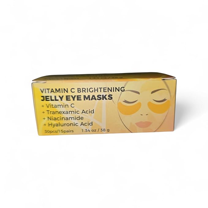Vitamin C Brightening Jelly Eye Masks, 30 Pieces, with Hyaluronic Acid, Tranexamic Acid, Niacinamide, 15 Pairs, 1.34 oz