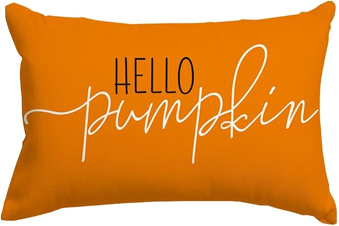 RABUSOFA Fall Pillow Covers 12x20 Hello Pumpkin Decorative Throw Pillows | Lumbar Outdoor Autumn Thanksgiving Cushion Cover Farmhosue Fall Decor for Bedroom Couch Sofa Orange