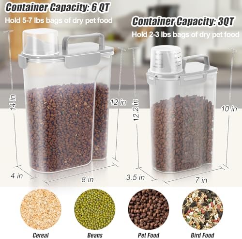 TBMax Pet Food Storage Containers 2 Pack 8-10 Lbs Airtight Dog Food Container Dispenser with Large Spout & Portable Handle, Travel Dog Treat Cat Food Storage Bin Bird Seed Container