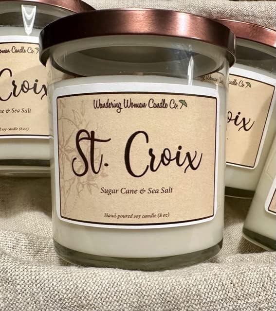 Wandering Woman Candle Company 8 oz Soy Wax Candle (St Croix: Sugar Cane & Sea Salt)