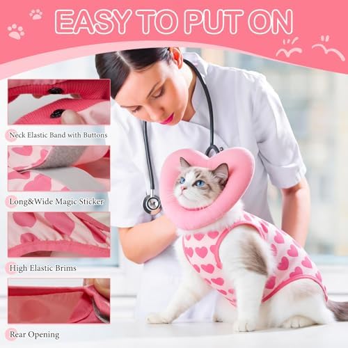 EMUST Cat Surgery Recovery Suit Female, Adjustable Soft Collar for Kittens