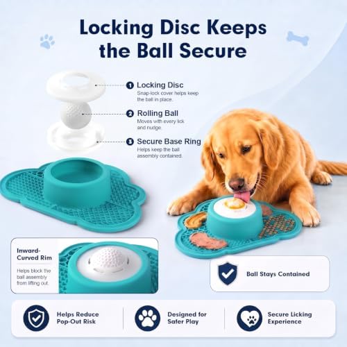 Anti-Slip Slow Feeder Dog Bowl and Lick Mat with Rolling Ball