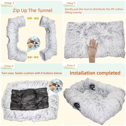XxingSheep 4-Cave Plush XL Cat Tunnel Bed Indoor Cats Peekaboo Toy Mat Pink