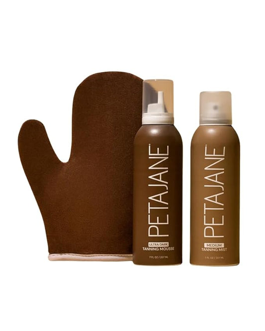 Peta Jane "The Essential Bundle", Self Tanning Mousse, Sunless Medium Tanning Mist, and Tan Applicator Mitt - Ultra Dark