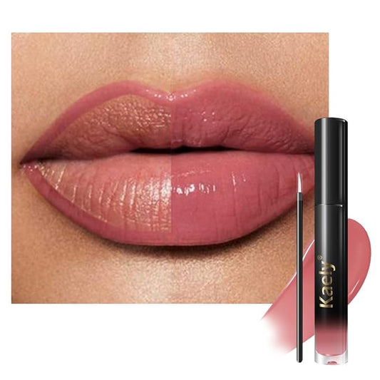 evpct Rose Nude Shiny Glossy Longwear No-Budge Liquid Lip Color Lipstick Makeup, Highly Pigmented Color Instant Shine, Waterproof Long Lasting Lipstick for Women, Lip Stain Gloss with Lip Liner Brush