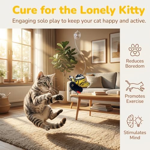Smart Sensing Flapping Butterfly Cat Toys Interactive, Rechargeable Motion-Activated Butterfly with Realistic Flapping Wings, Electric Hanging, Indoor Cat Enrichment Toy, Soft Plush for Solo Play，blue
