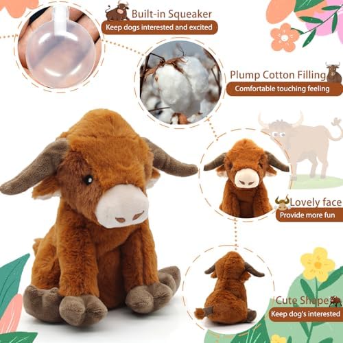 YZHDUXIU Highland Cow Dog Toy, Squeaky Dog Toys Stuffed Plush Puppy Toy