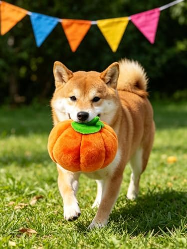 4 Pcs Halloween Squeaky Dog Toy Pumpkin Dog Chew Toys Plush Cat Playing Toys Teeth Grinding Pet Training Toy for Dog Cat Relief Decompression