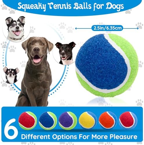 Squeaky Tennis Balls for Dogs - 12 Pack 2.5'' Durable Natural Rubber, Non-Toxic Dog Toy Balls with Mesh Bag for Outdoor Play & Training