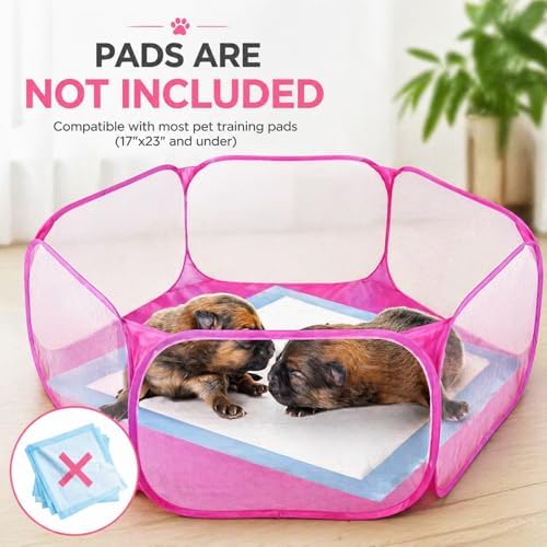Rypet Guinea Pig Playpen Pop-Up, Outdoor Yard Fence for Small Pets,Pink