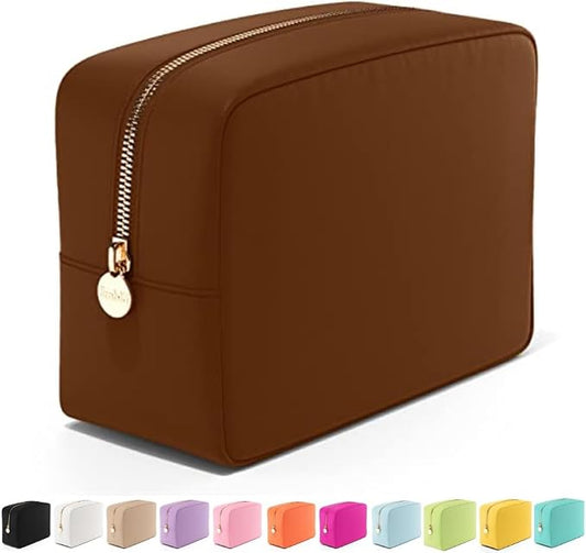 Embla Large Makeup Bag and Waterproof Nylon Travel Toiletry Bag, Large Capacity Cosmetic Zipper Pouch, Dark Brown