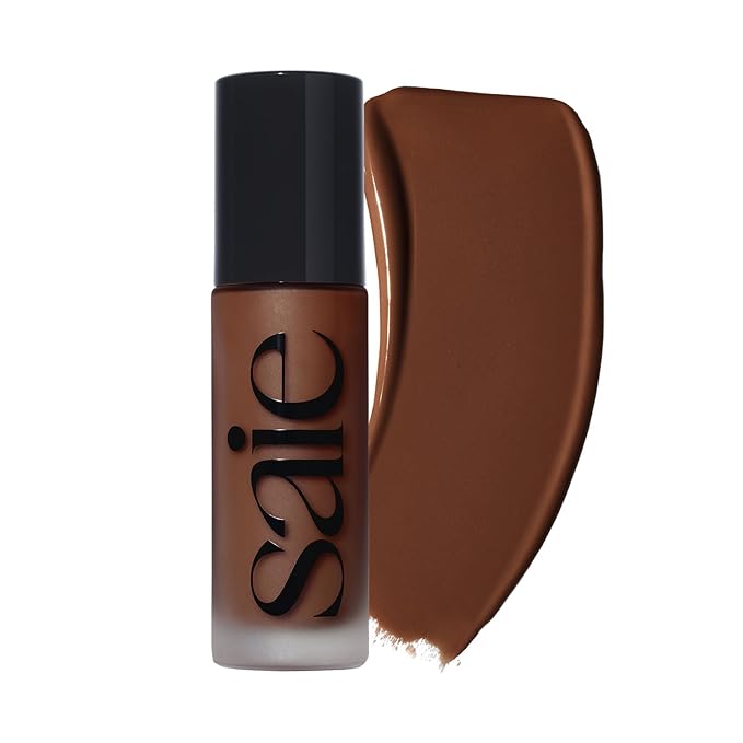 Saie Glowy Super Skin Tint Liquid Foundation - Weightless + Dewy Foundation with Lightweight Medium Coverage - Hydrating Face Makeup + Skin Care Serum Hybrid with Hyaluronic Acid - Shade 34 (1.01 oz)
