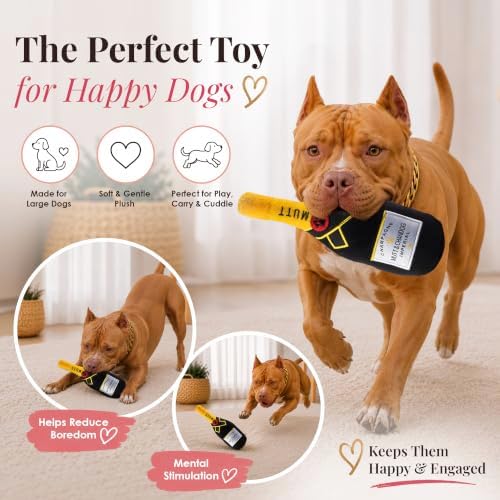 Dog Diggin Designs Mutt & Chandog Champagne Plush Dog Toy – Large | Luxury-Inspired Parody Champagne Bottle Dog Toy with Squeaker, Soft Plush Novelty Dog Toy – Shaken, Not Stirred!