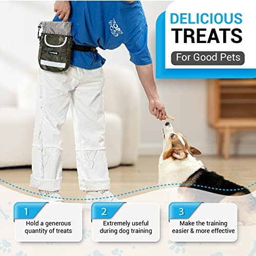 Dog Training Treat Pouch – Treat Bag for Dog Training with Built-in Poop Bag Holder – Waist Dog Training Pouch with Reflective Strips – Fanny Pack for Dog Training