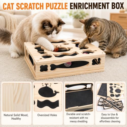 All-in-One Cat Scratch Puzzle Toy with Treat Storage Box