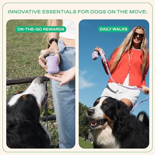 Springland Silicone Dog Training Treat Pouch for Leash, Lilac | One-hand squeeze dispenser, food-grade silicone, BPA-free, carabiner included, easy-fill holder for rewards on the go