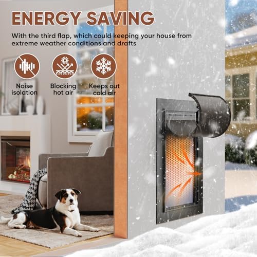 3-Flap Insulated Aluminum Large Dog Door for Wall | Pets Up to 110 LB, Heavy-Duty Telescoping Tunnel, Magnetic Design, Dustproof & Rustproof, Dual Security Locks & Closing Panel