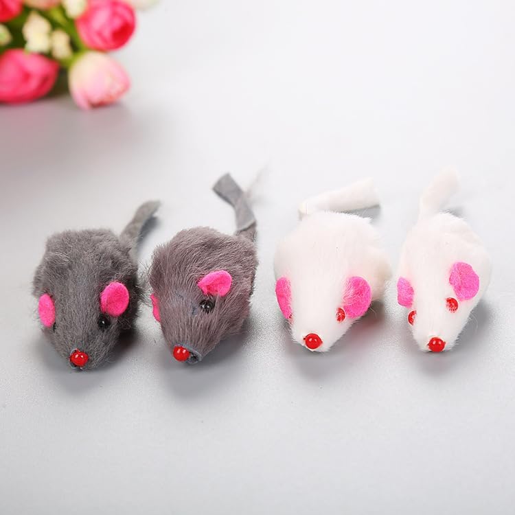 Rabbit Fur Cat Toys Interactive Cat Toy Mouse with Rattle Fake Mice Kitten Toys for Indoor Cats Fuzzy Cat Mice Toys Realistic Squeaky Mouse Cat Toy Furry Mice Cat Toys,12Pcs