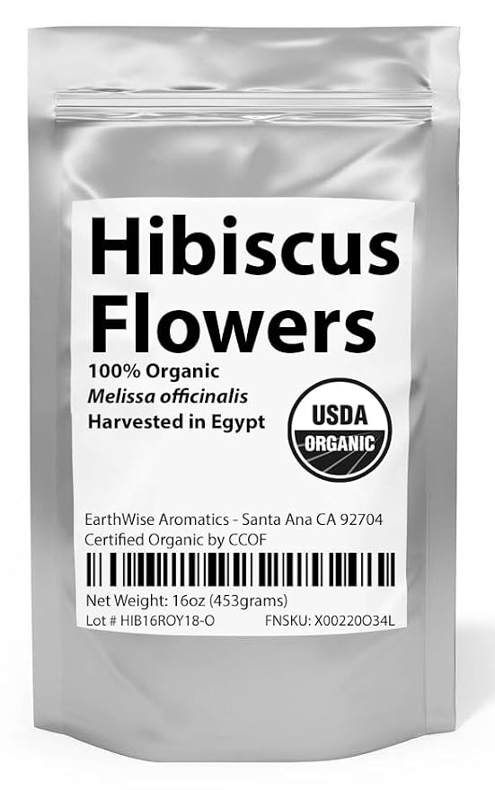 Organic Hibiscus Flowers - 1 lb (16oz) - Herbal Tea - 100% Certified Organic - Flor de Jamaica - Agua Frescas - EarthWise Aromatics