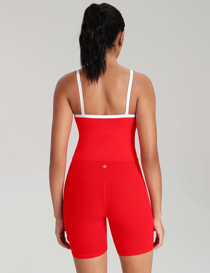 HeyNuts Vintage Color-Block Strappy Crop Tank Top for Womens, Cute Contrasting Trim Yoga Longline Sports Bras Padded A-D Cups