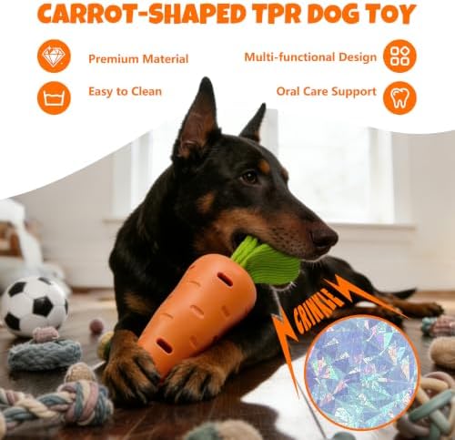 Tough Dog Toys Squeaky Carrot Toy for Aggressive Chewers Nylon