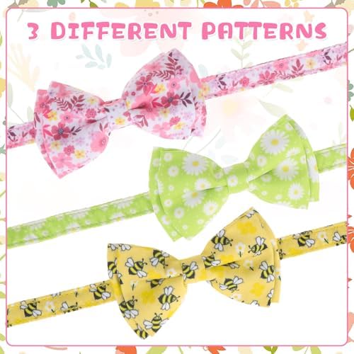 KOOLTAIL Cute Cat Collar Breakaway with Bow Tie and Bell, 3 Pack Adjustable Fancy Flower & Bee Kitten Collar with Charm Pendant & Safety Buckle for Girls Boys Kitty,Daisy & Sakura