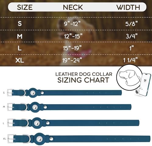 Leather Dog Collar with Airtag Holder - Apple Air Tag Dog Collars - Soft Tracking GPS Pet Collar for Small Medium Large Dogs Breed Puppy (Smoky Blue, XL, 19"-24" Neck Fit)