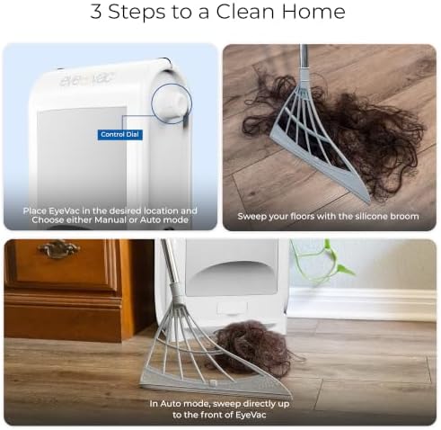 EyeVac Pro & Squeegee Broom Bundle - Touchless Vacuum Automatic Dustpan with Multisurface Broom - Great for Pet Hair, Dirt & Debris, Corded Bagless Canister Vacuum, 1400 Watt (White)