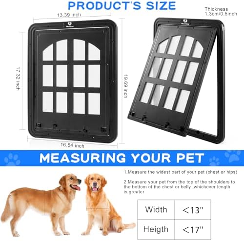 Large Dog Screen Door, 13 x 17 inches Flap Opening Dog Door for Screen Door with 4 Entry Ways, Magnetic Self-Closing Pet Screen Door for Dogs Cats, Black