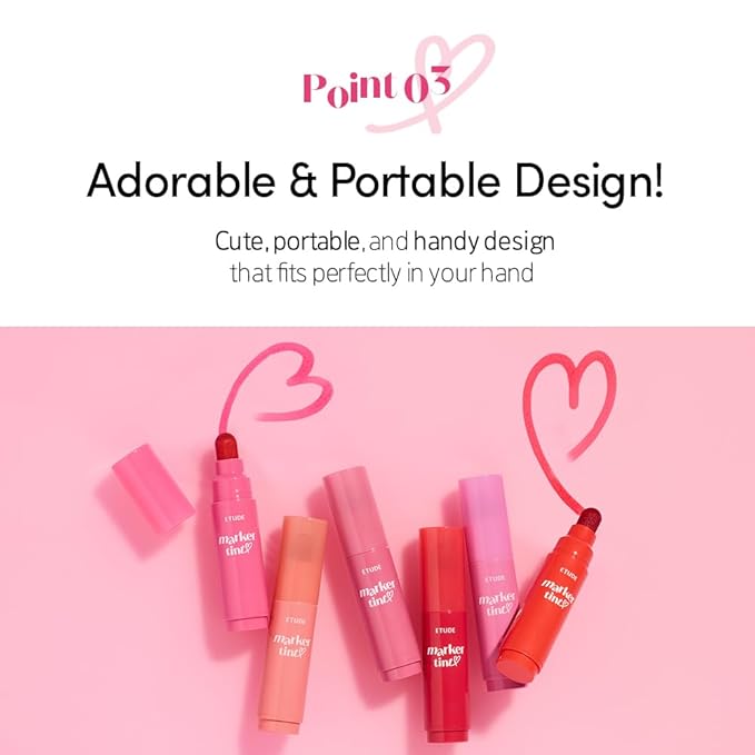 ETUDE Dear Darling Marker Tint #4 Milk Strawberry (5g) | Hydrating & Long Lasting Lip Stain | High Pigmented Lip Maker with Easy Drawing Tip | Korean Lip Tint, Korean Makeup, Kbeauty