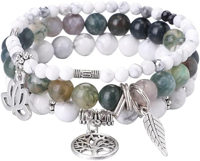UEUC Tree of Life Yoga Healing Stone Bracelets,Multilayer Lotus Chakra Stone Reiki Bracelet Sets,Anxiety Crystal Natural Stone,for Women Stress Relief