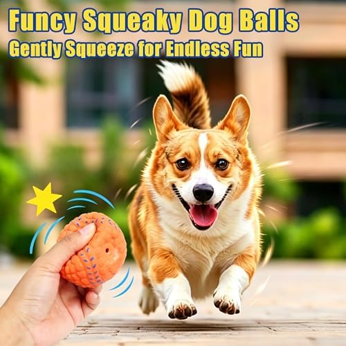2.6" Squeaky Dog Balls, Interactive Latex Dog Squeaky Toys Soccer Ball Durable for Puppy Small Medium Dogs 4 Pack